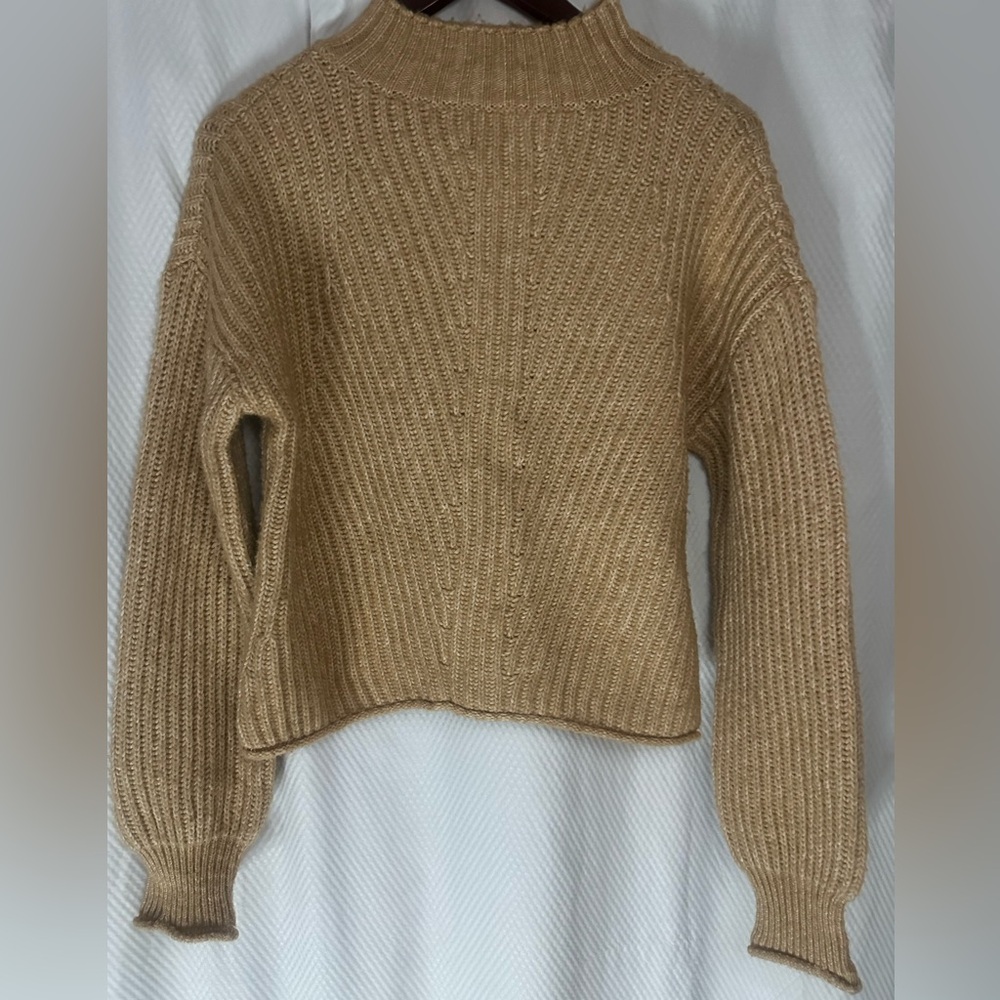Tan Knit Mock Turtleneck Sweater